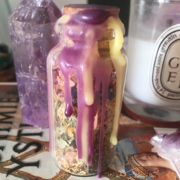 Spell jar/ witch bottle themed for beauty and success- herbs crystals handmade - Picture 4 of 7